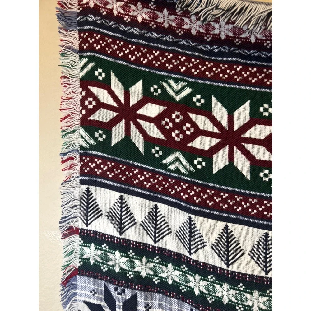 Christmas Nordic Snowflake Tree Fringe Throw Blanket Cozy Winter‎ Holiday